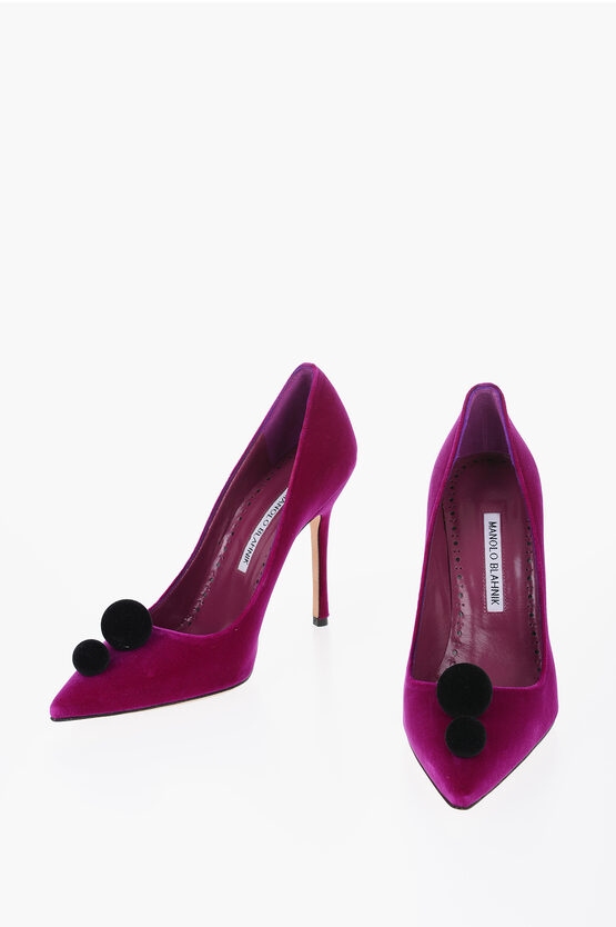 Shop Manolo Blahnik Velvet Piera Pumps With Pompon