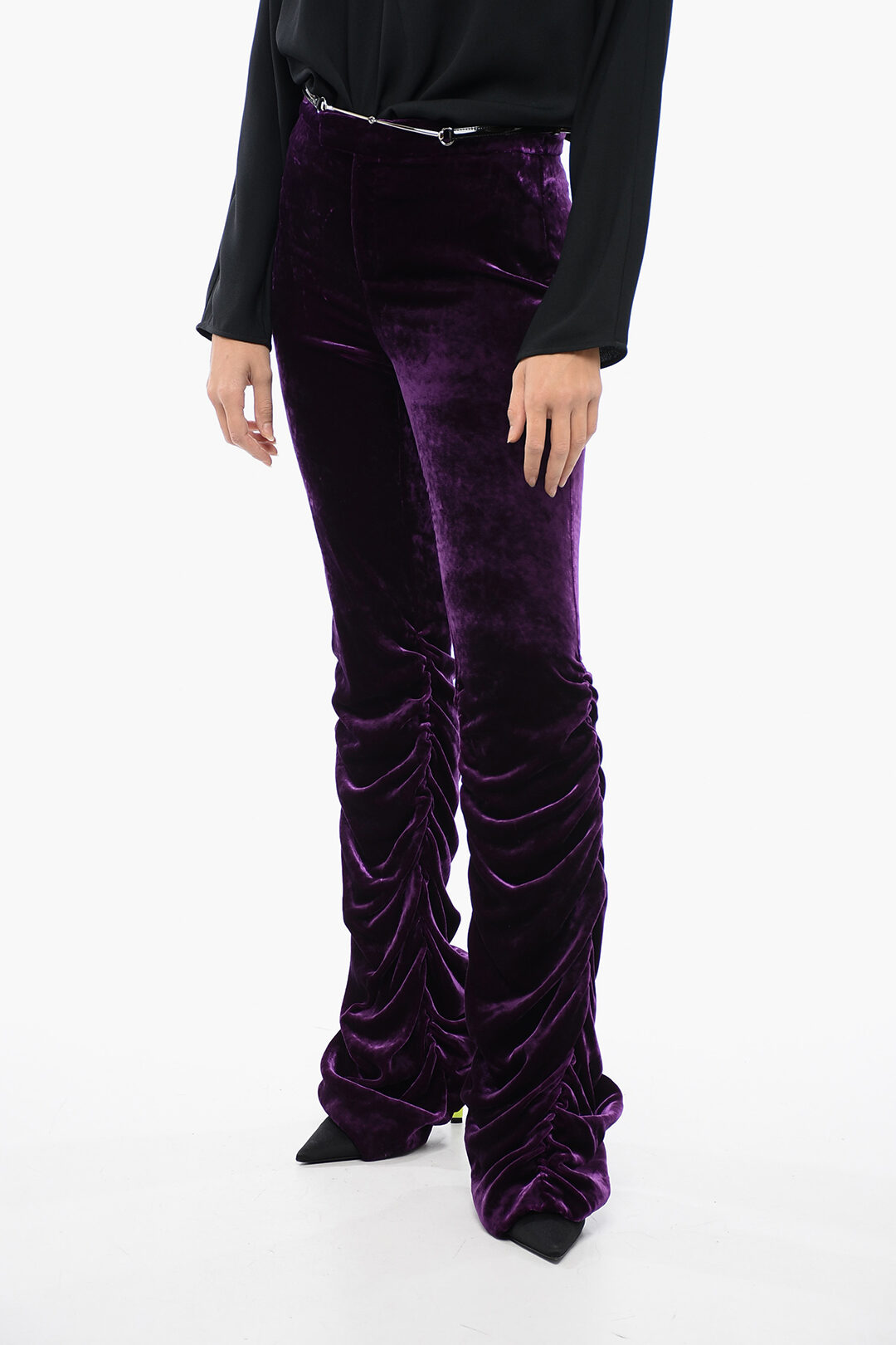 【送料&関税込】Gucci Velvet Pant Gucci Velvet Ruched Pants with Detachable Belt women