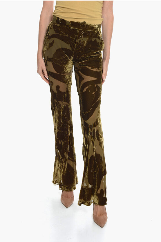 Etro Velvet See Through Trousers With Floral Motif In Grey