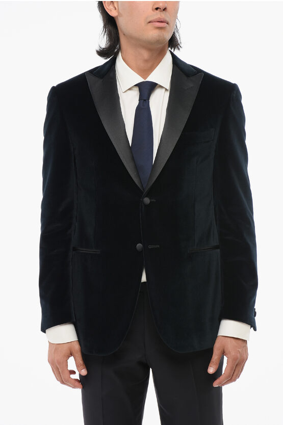 Corneliani Velvet Single-breasted Academy Cerimonia Blazer With Satin P In Black