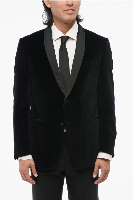 Corneliani Velvet Single-breasted Academy Cerimonia Blazer With Satin S