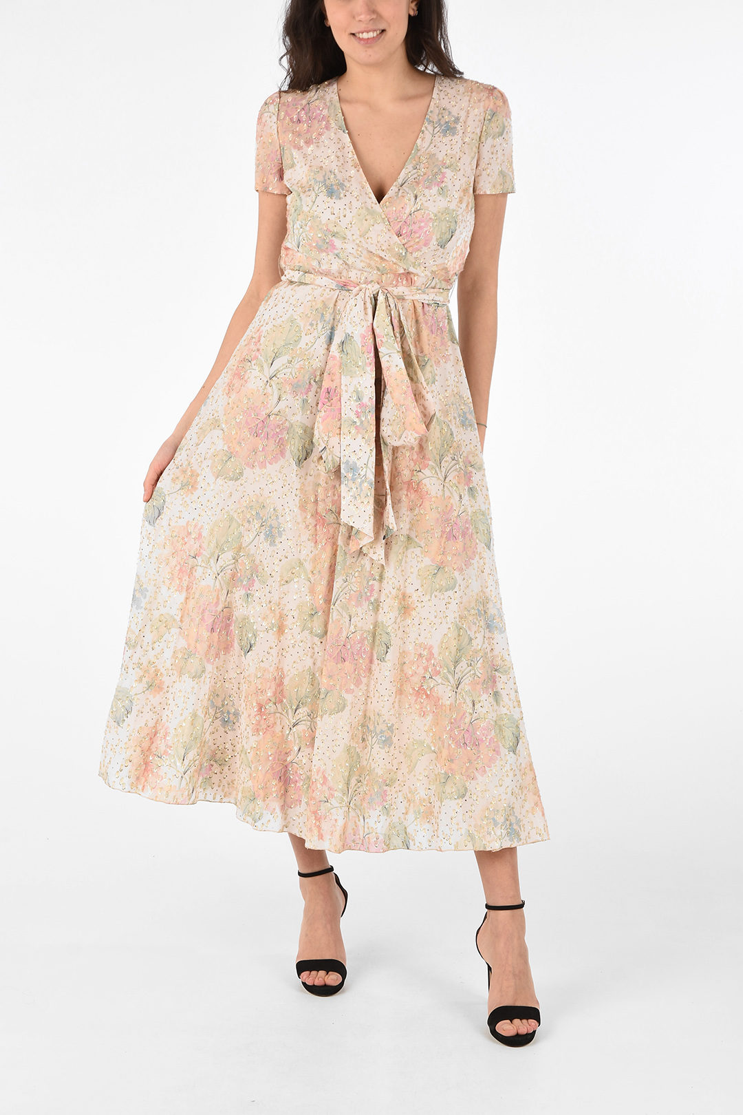 Red Valentino Vestito a Stampa Floreale con Dettagli in Lurex e