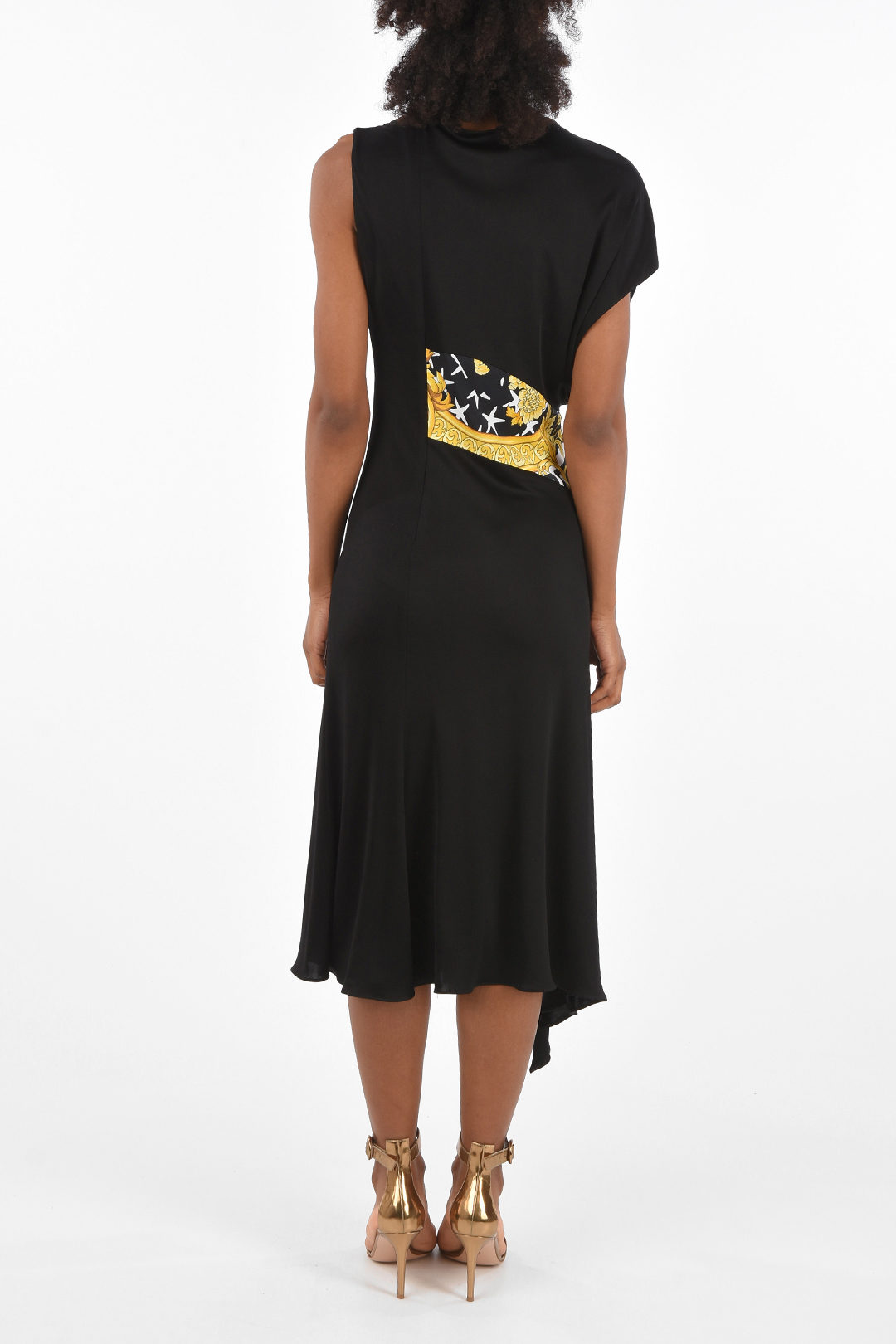 Versace vestito asimmetrico midi con spacco frontale donna