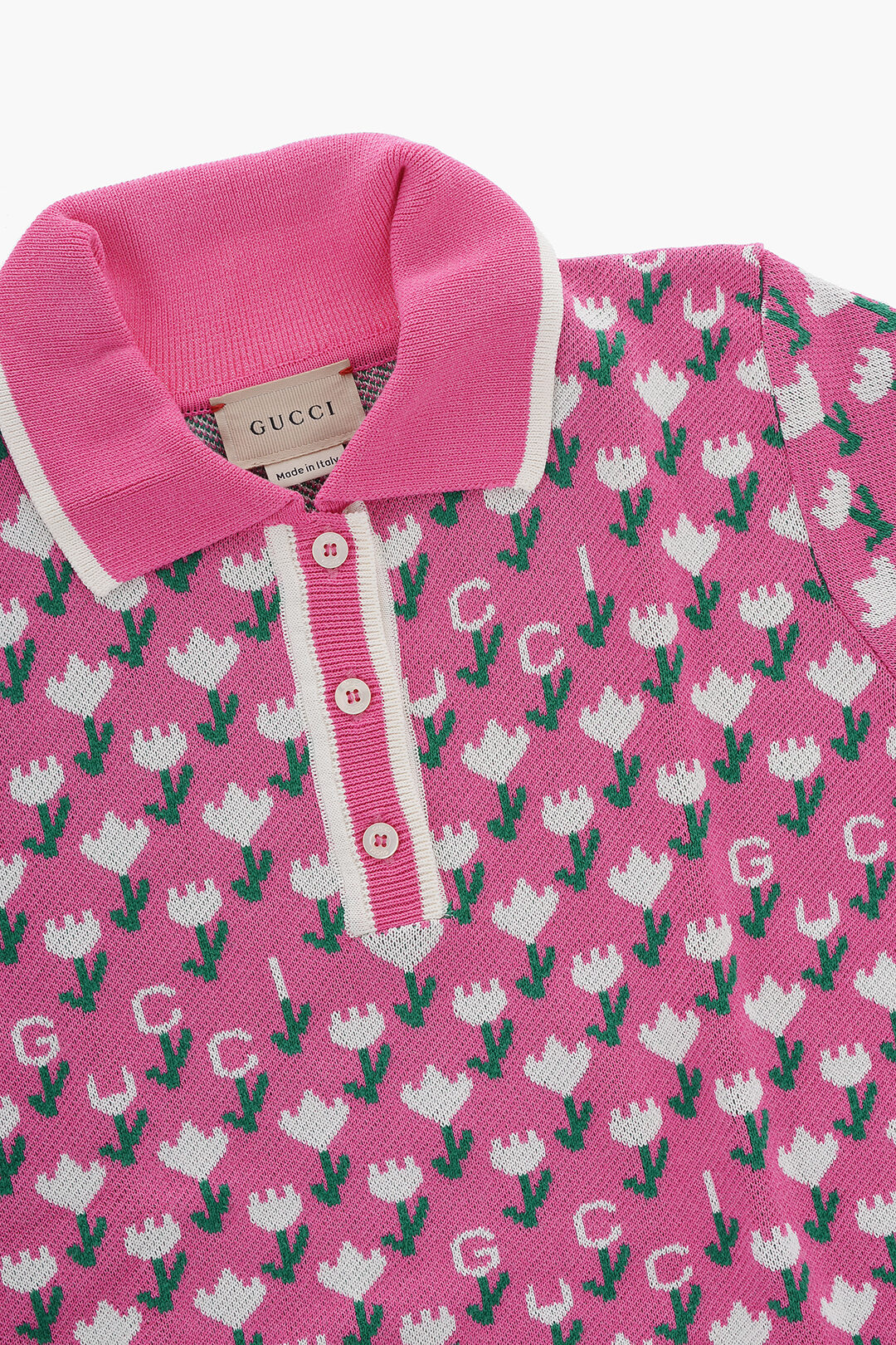 Gucci Kids Vestito in Maglia a Polo con Ricamo Logo All-Over