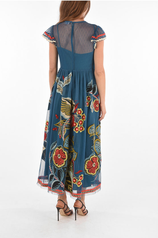 Red Valentino Vestito Lungo in Pizzo con Ricami Floreali donna