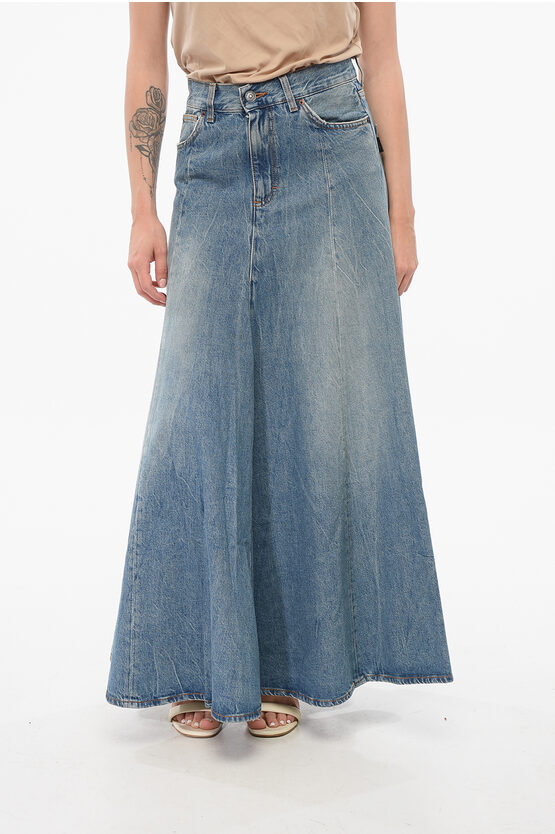 Haikure Serenity Distressed Paneled Denim Maxi Skirt