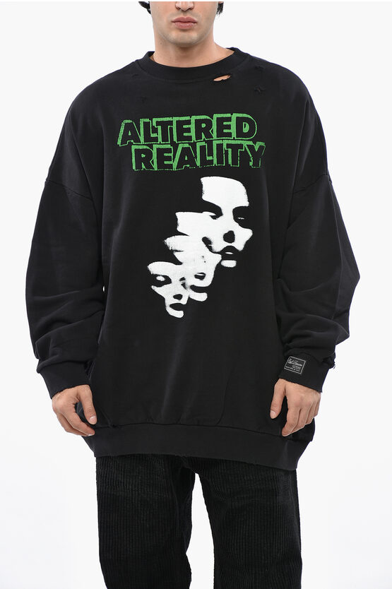 Raf Simons Vintage Effect Altered Reality Crew-neck Sweatshirt With Fro In Black