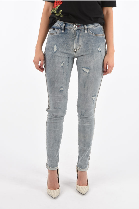 Philipp Plein Vintage Effect By The Road High Waist Jegging In Blue