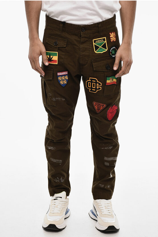 Dsquared2 Vintage Effect Cargo Pants With Patches Embroidery