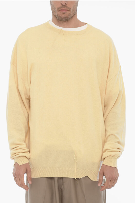 Ramael Vintage Effect Cashmere Blend Crew-neck Sweater In Yellow