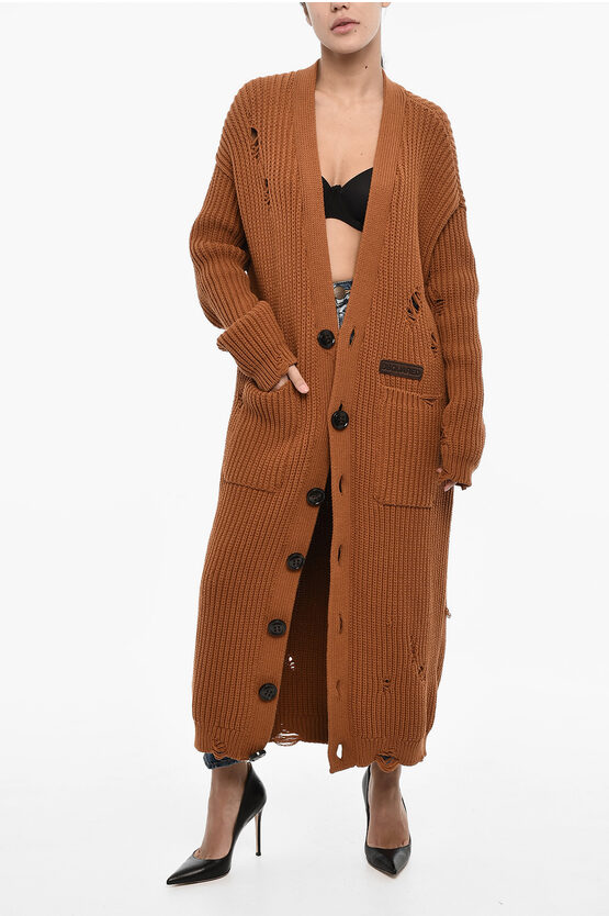 Dsquared2 Vintage Effect Cotton And Nylon Maxi Cardigan