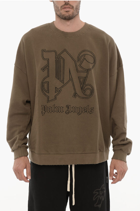 Shop Palm Angels Vintage Effect Crew-neck Sweatshirt With Embossed Monogram