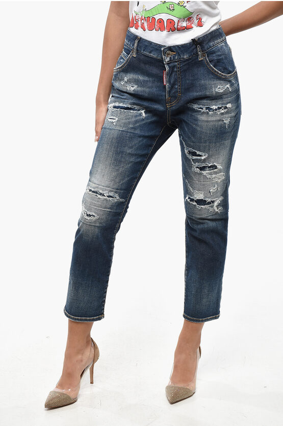 Dsquared2 Vintage Effect Cropped Fit Cool Girl Jeans 16cm In Blue