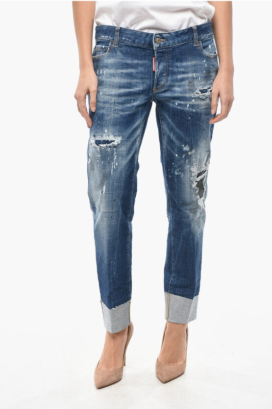 Dsquared2 Vintage Effect Cropped Fit Jennifer Jeans 16cm In Blue