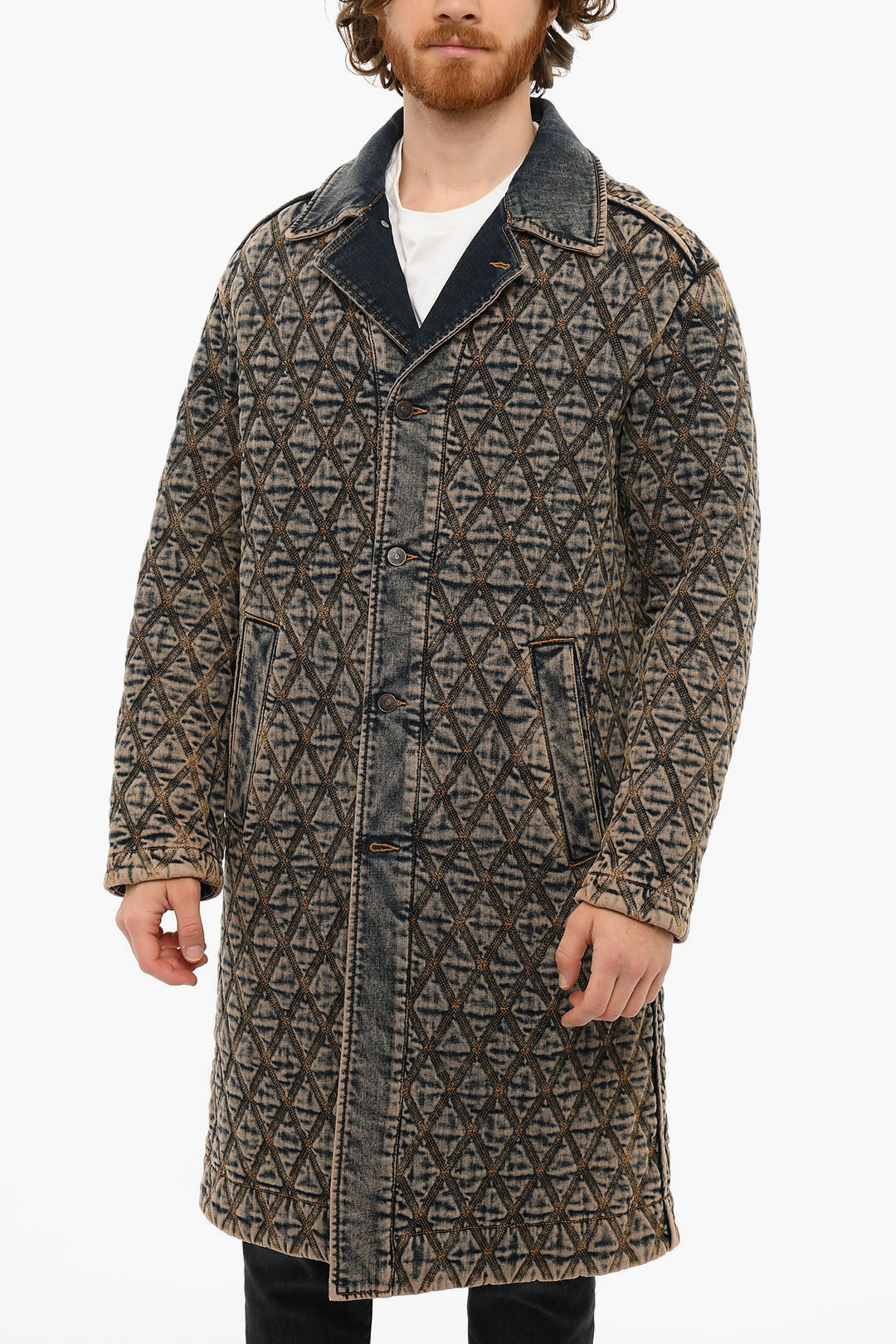 Diesel Vintage-effect D-ROKU Quilted Denim Coat men