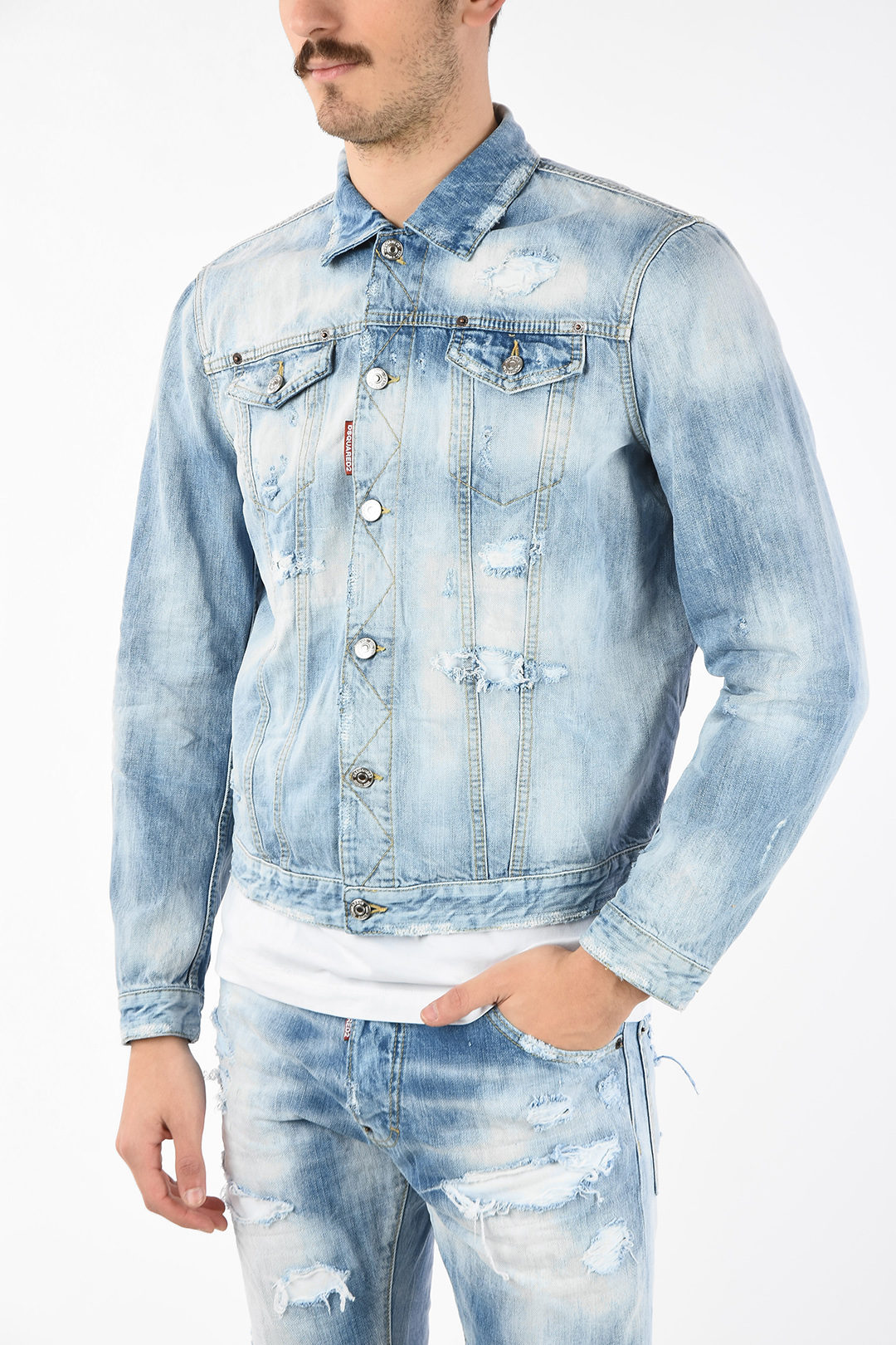 Dsquared2 Vintage Effect Denim Jacket with Back Rainbow Embroidery men ...
