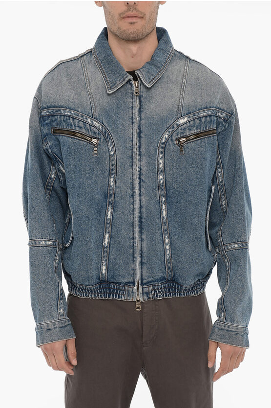 Andersson Bell Vintage Effect Denim Jacket With Zip Closure In Blue