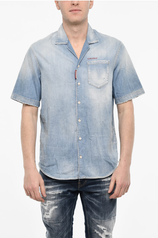 Dsquared2 Vintage Effect Denim Shirt With Breast Pocket
