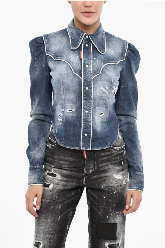 Dsquared2 Vintage Effect Denim Shirt With Snap Buttons