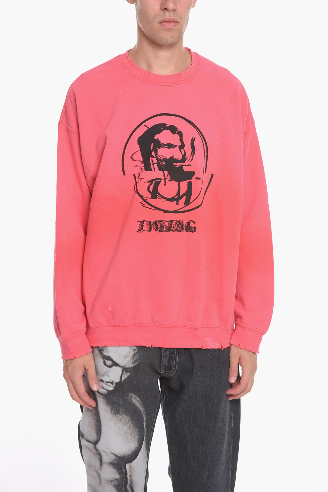 Vintage Effect ERROR ZIGZAG Crew-neck Sweatshirt