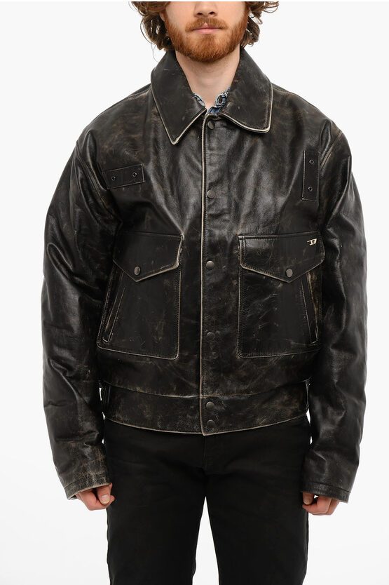 早い者勝ち 希少 レア DIESEL Suede Leather Jacket Diesel Leather Jean Jacket XL Black Varsity Style - Rare