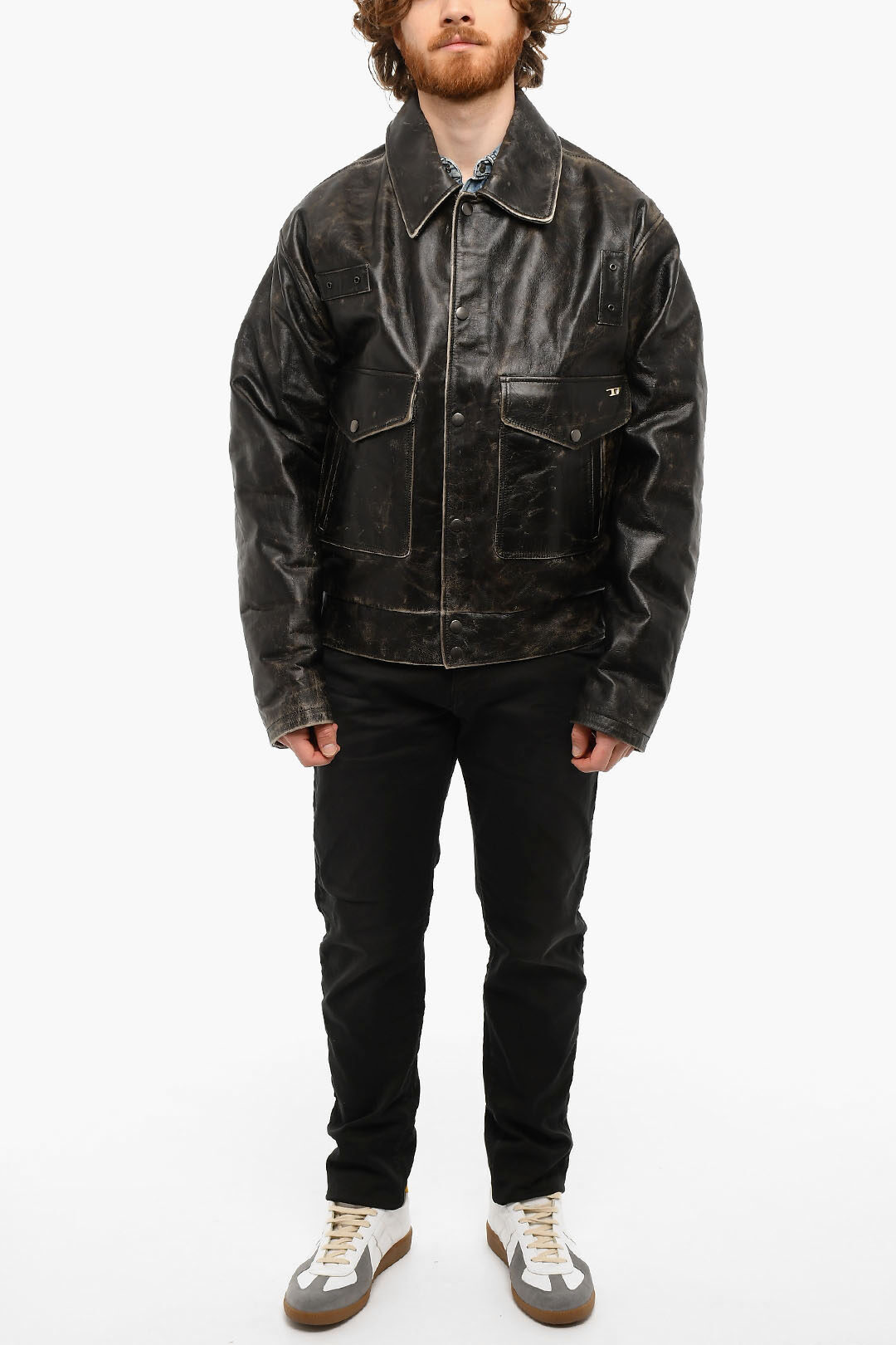 Diesel Vintage effect L-MUDDY Leather Jacket men - Glamood Outlet