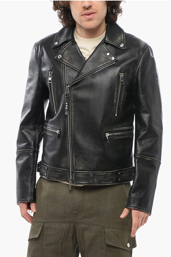 Shop Alexander Mcqueen Vintage Effect Leather Biker Jacket