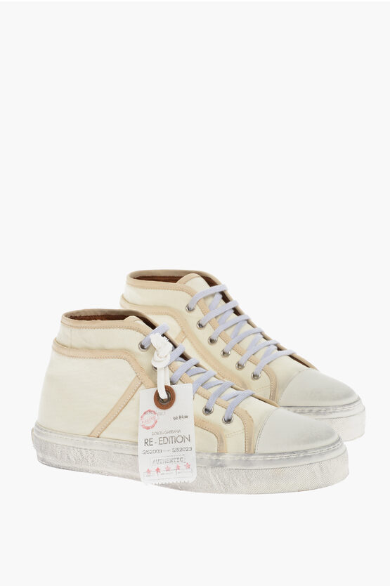 Dolce & Gabbana Vintage Effect Leather High-top Sneakers In Pink