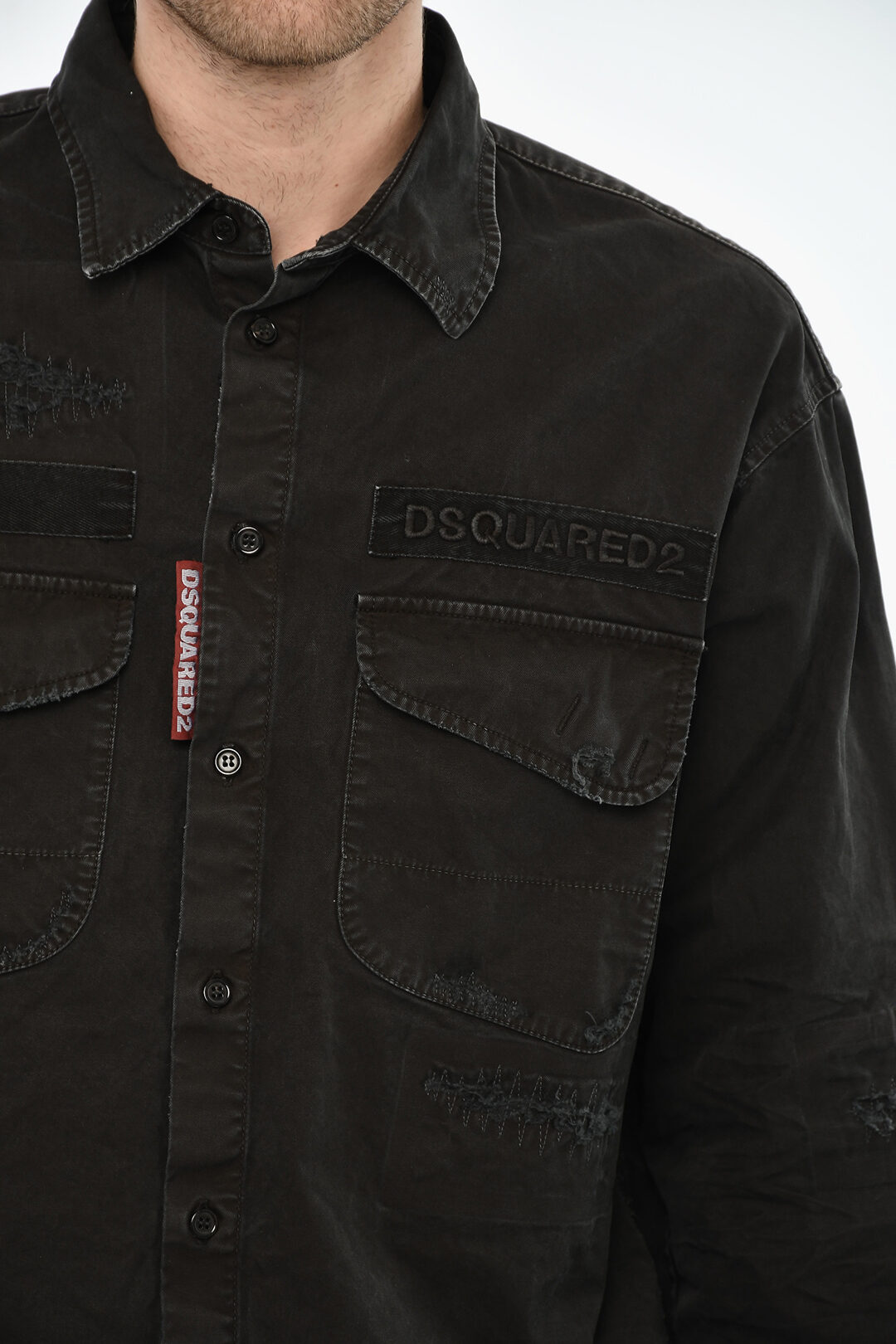 Dsquared2 Vintage Effect Overshirt with Embossed Logo 남성 - Glamood Outlet