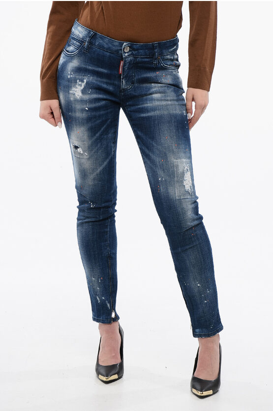 Shop Dsquared2 Vintage Effect Skinny Fit Jeans With Ankle Zip