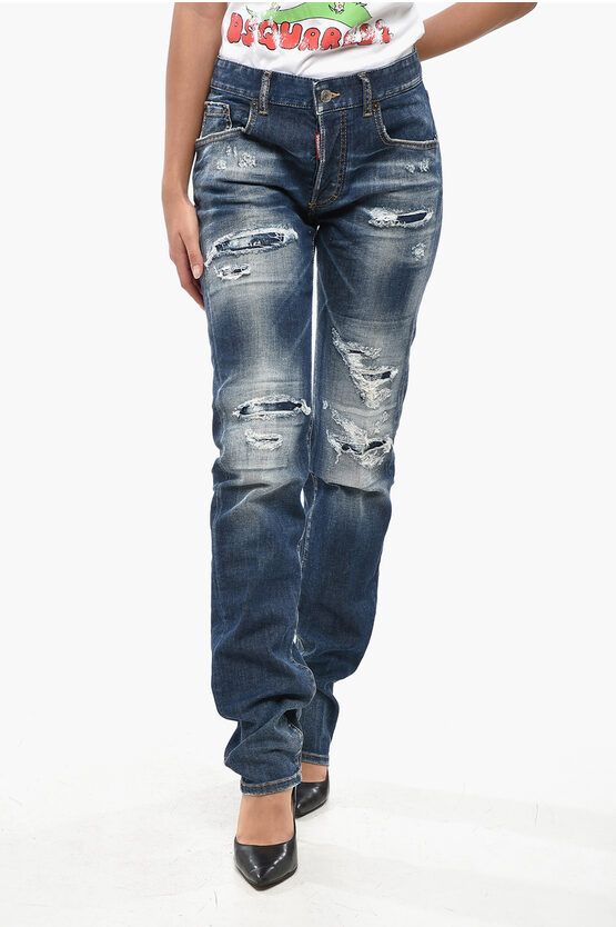 Dsquared2 Vintage Effect Stretch Denim 24/7 Jeans 17cm In Blue