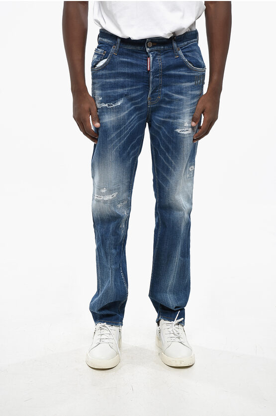 Dsquared2 Vintage Effect Stretch Denim 642 Jeans 19cm In Blue