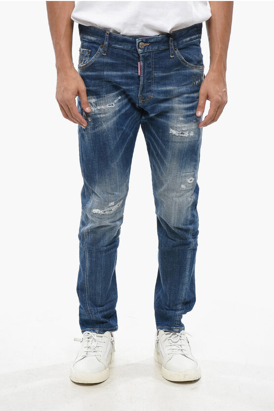 Dsquared2 Vintage Effect Stretch Denim Sexy Twist Jeans 17cm In Blue