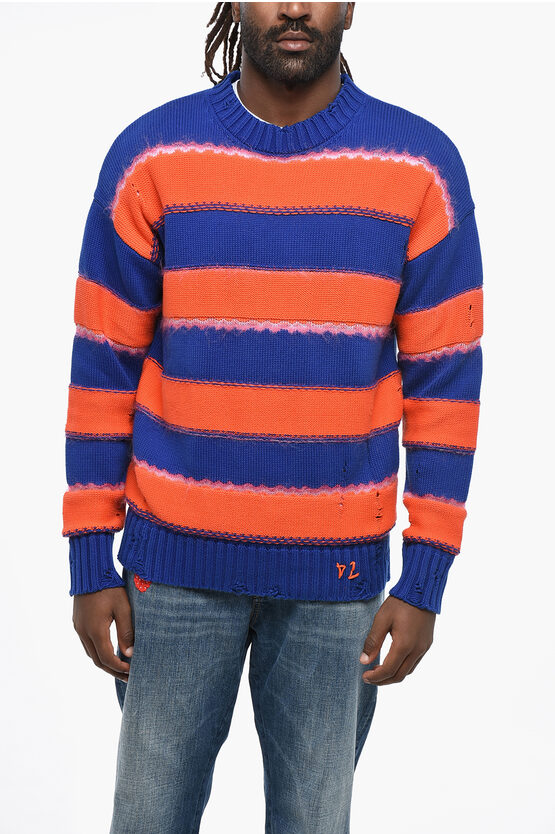 Dsquared2 Vintage Effect Striped Crew-neck Sweater In Blue