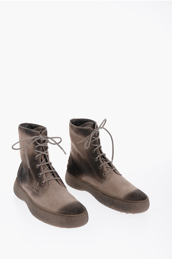 Shop Tod's Vintage Effect Suede Leather Boots