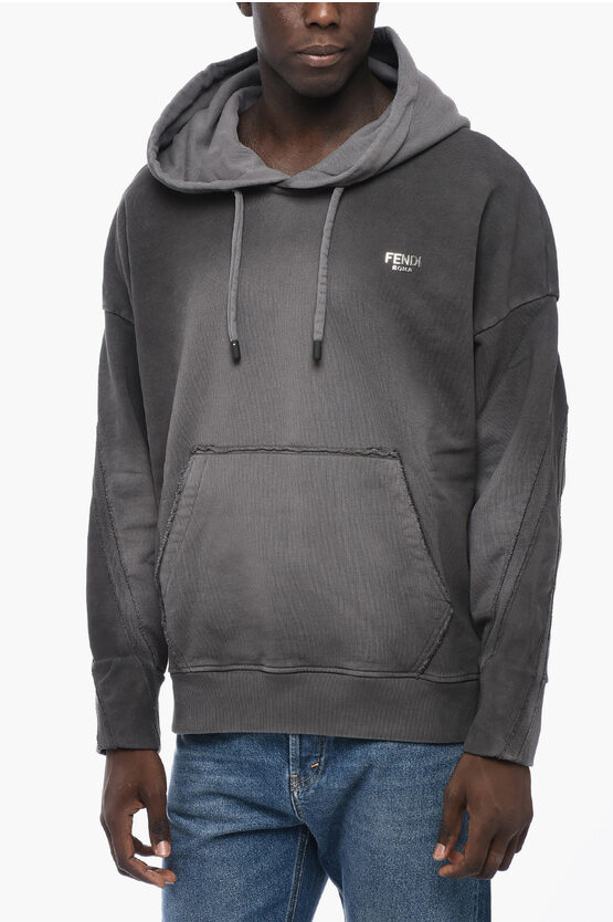 Shop Fendi Vintage Wash Cotton Hoodie With Raw-cut Details