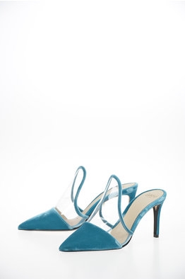 light blue heeled mules