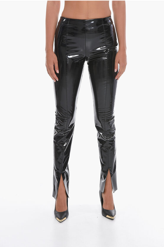 Msgm Vinyl High-waisted Skinny Trousers With Ankle Slits In Black