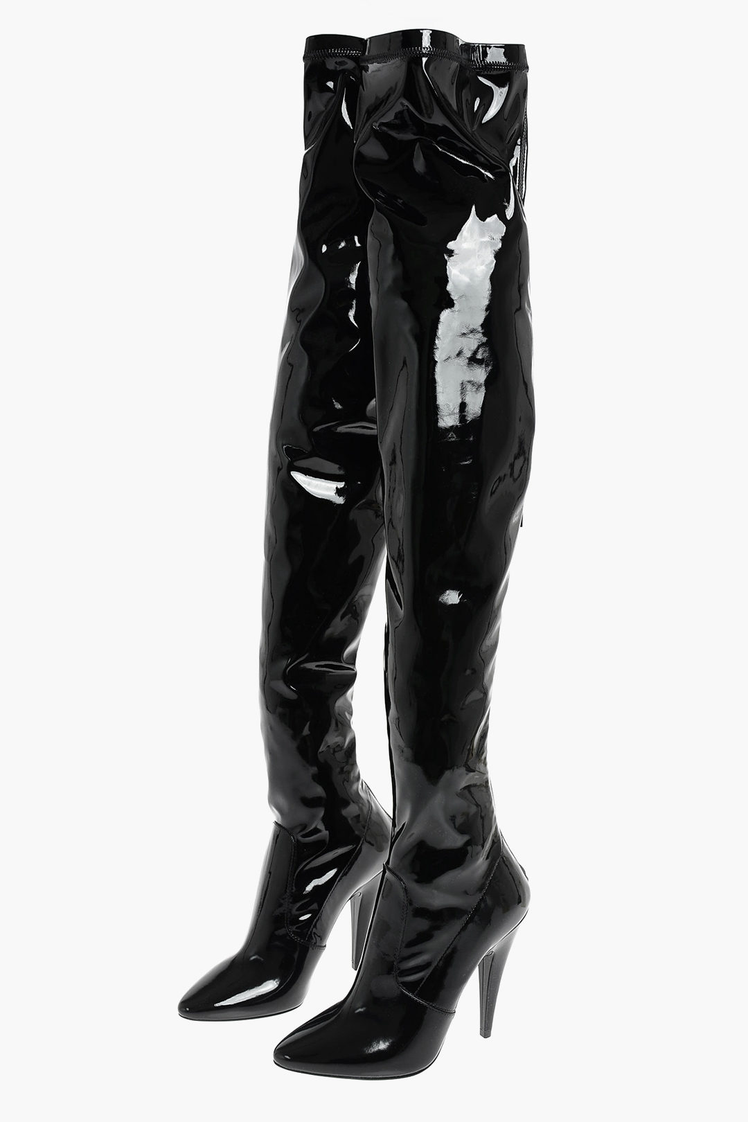 Saint Laurent Vinyl Over the Knee AYLAH Boots with Stiletto Heel and ...
