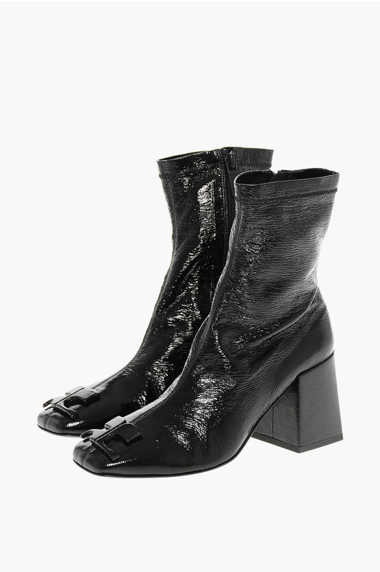 Courrèges Vinyl Reedition Ankle Boots With Squared Toe And Embossed Mo In Black