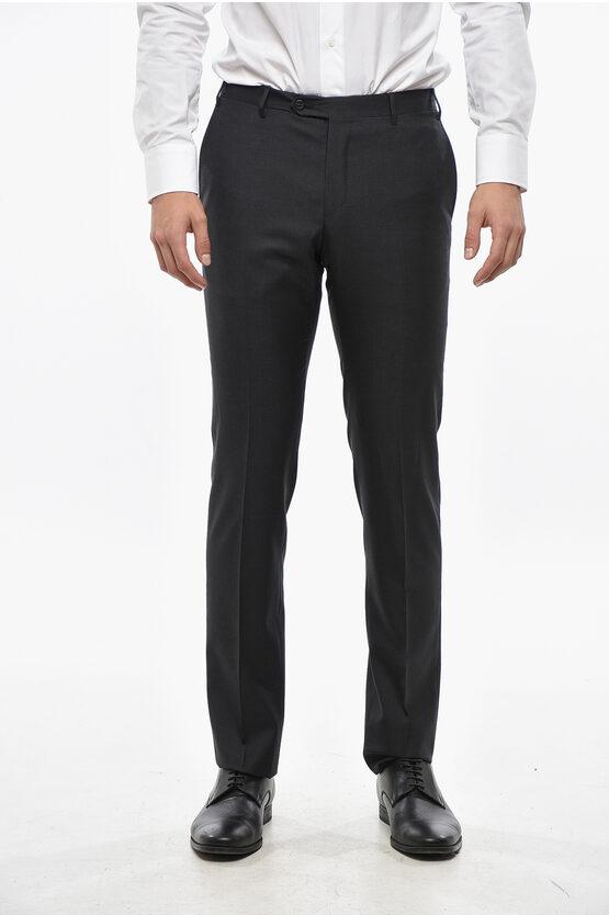 Corneliani Virgin Wool Academy Pants With Hidden Closure In Black