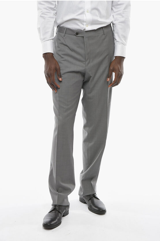 Corneliani Virgin Wool Academy Trousers With Hopsack Pattern In Gray