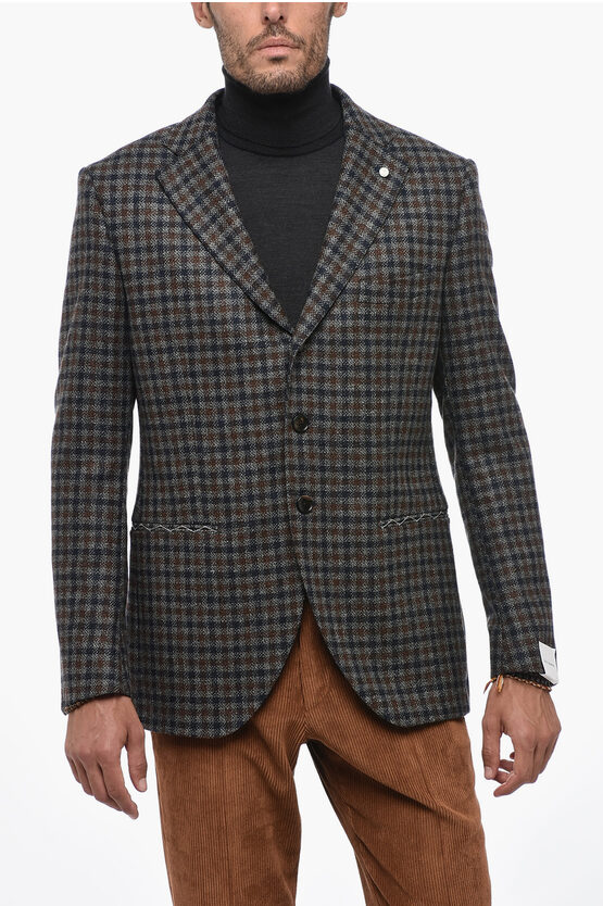 LUIGI BIANCHI VIRGIN WOOL AND CASHEMERE CHECK 3-BUTTONS BLAZER 