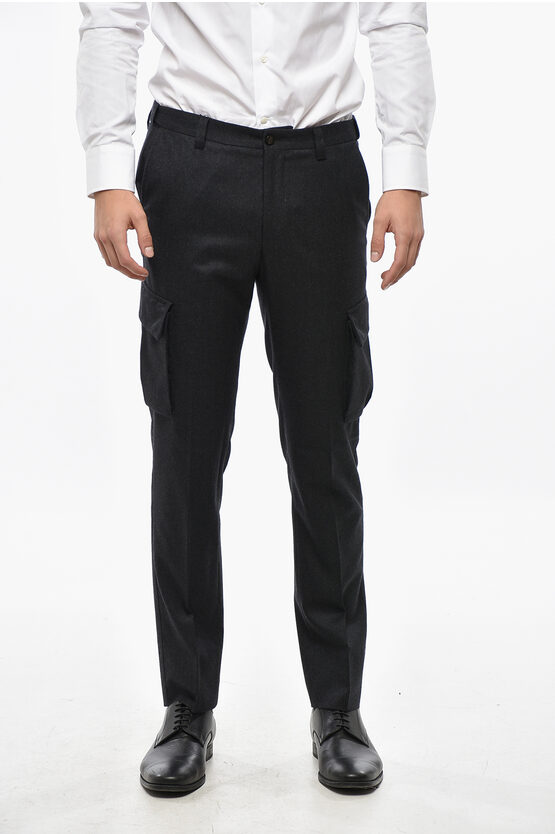 Corneliani Virgin Wool And Cashmere Cargo Pants With Belt Loops In Gray