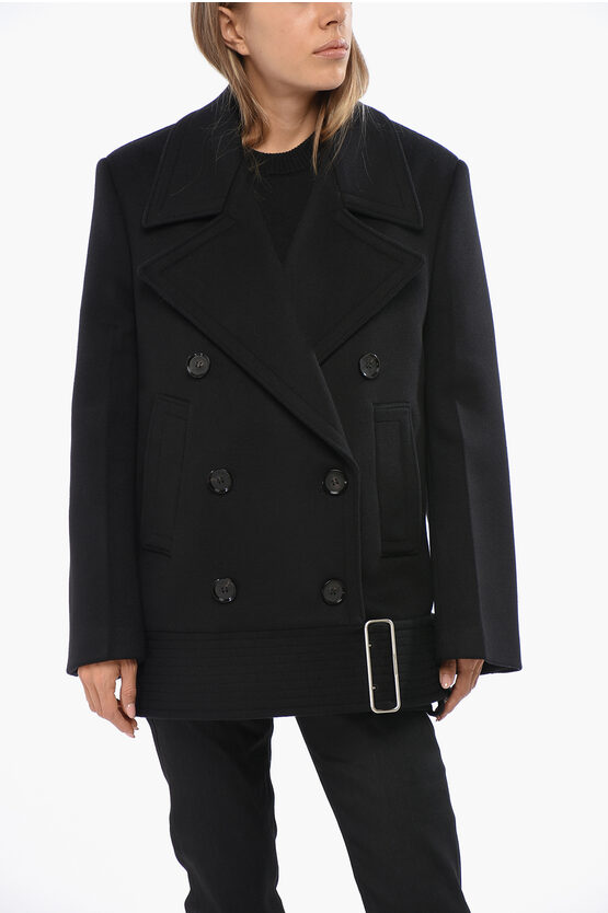 Ferragamo Virgin Wool And Cashmere Double Breasted Peacoat With Belt