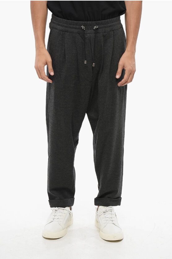 Balmain Virgin Wool And Cashmere Pants With Elastic Waistband In Black