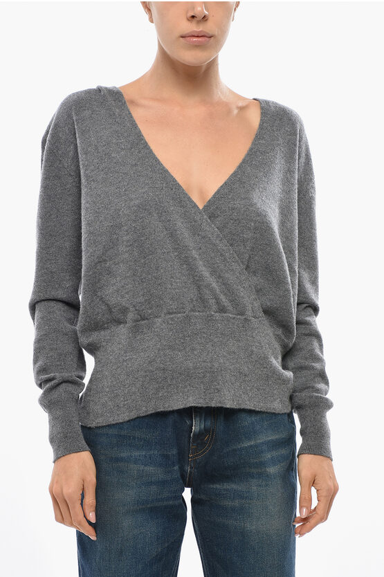 Malo Virgin Wool And Cashmere V-neck Sweater With Hood In Gray