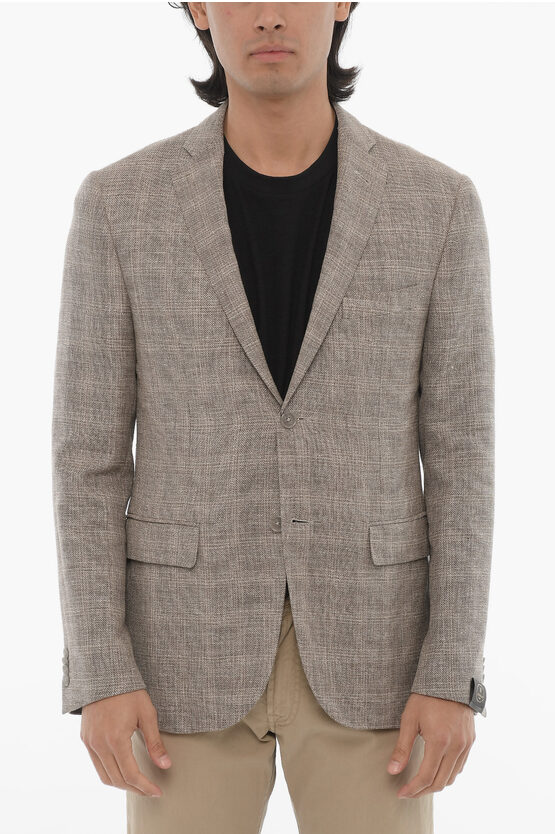 Corneliani Virgin Wool And Linen Half Lined 2-buttons Blazer With Flap In Gray