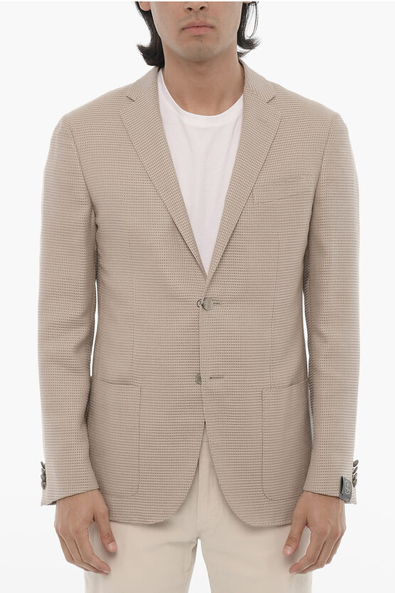 Corneliani Virgin Wool And Silk 2-button Blazer Wth Side Vents And Notc In Neutral