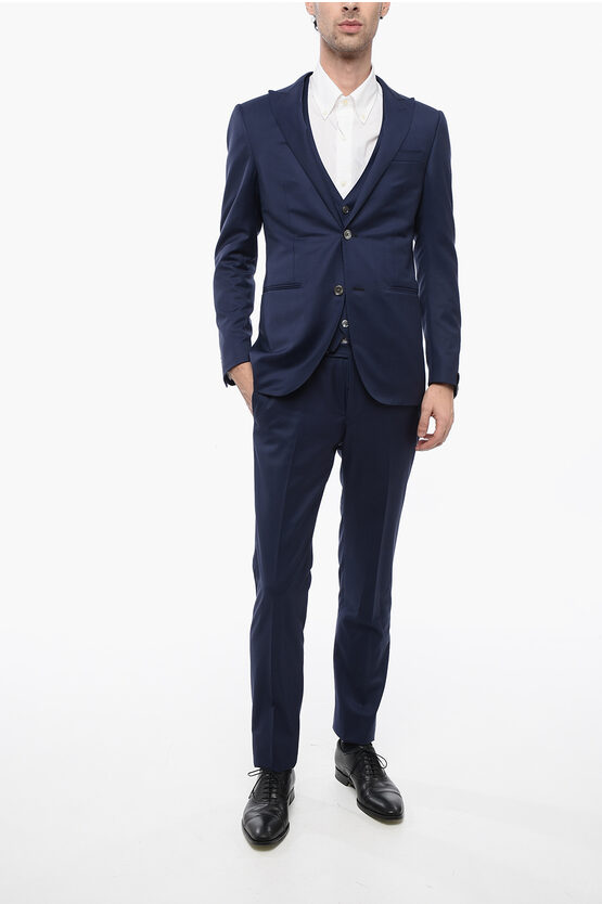 Corneliani Virgin Wool And Silk 3-button Suit With Peak Lapel